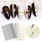 3D ногтей наклейки золотого и серебряного цвета металлический черный геометрический цветочные узоры темно-синего цвета клей наклейки переводятся при помощи ногтей маникюр Сделай Сам дизайн украшения инструменты