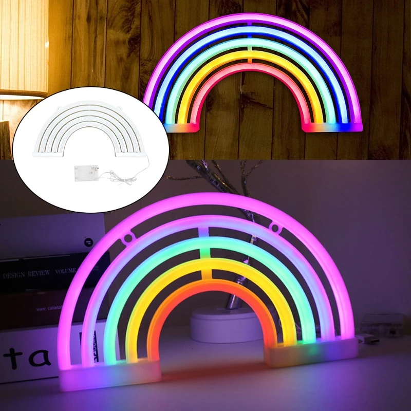 

Rainbow Neon Sign Light for Wall Decor Battery Operated LED Lights for Christmas Living Room Kids Room Birthday Party Bar