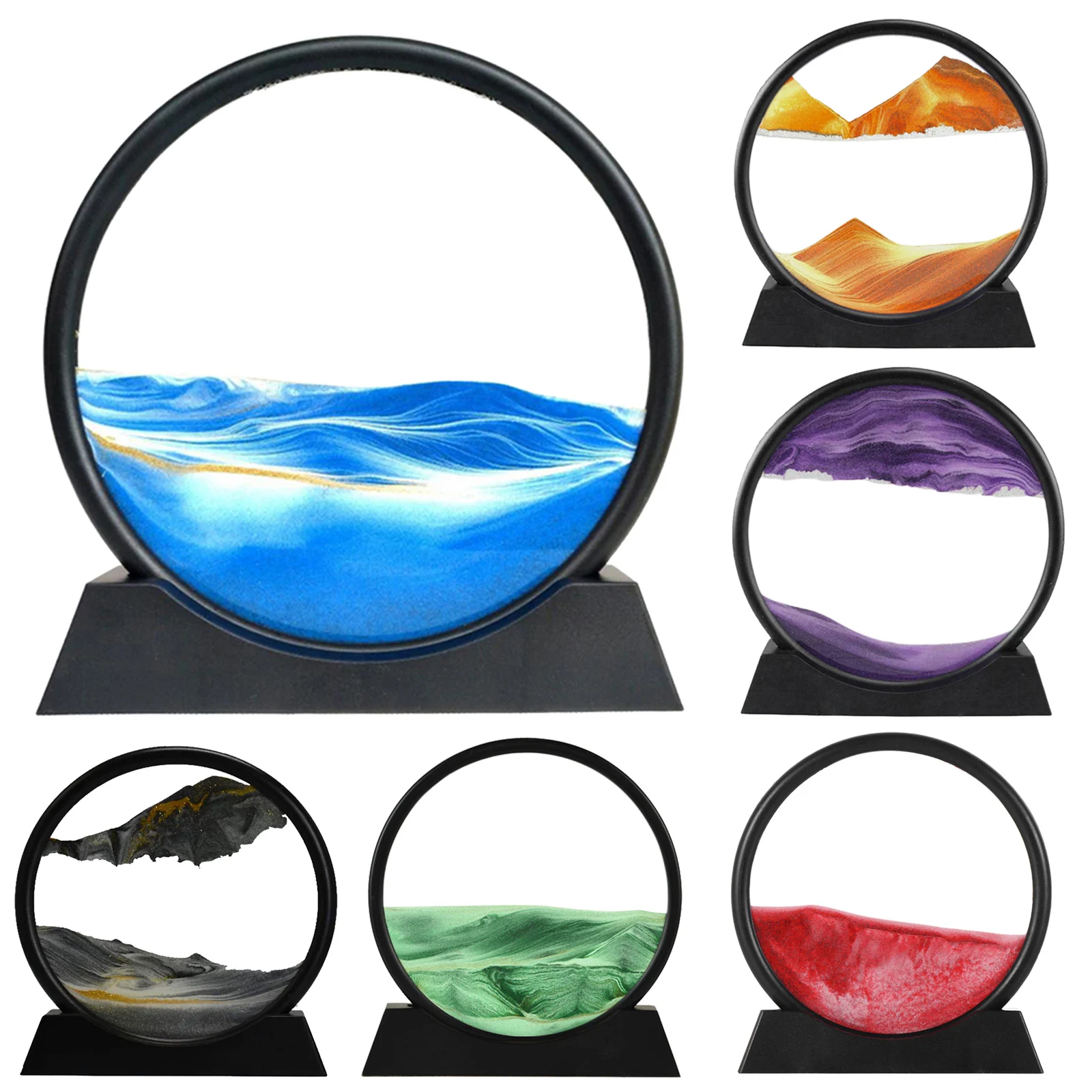 

Moving Sand Art Picture Round Glass 3D Quicksand Painting 3D Deep Sea Sandscape Display Flowing Sand Frame for Home Decoration