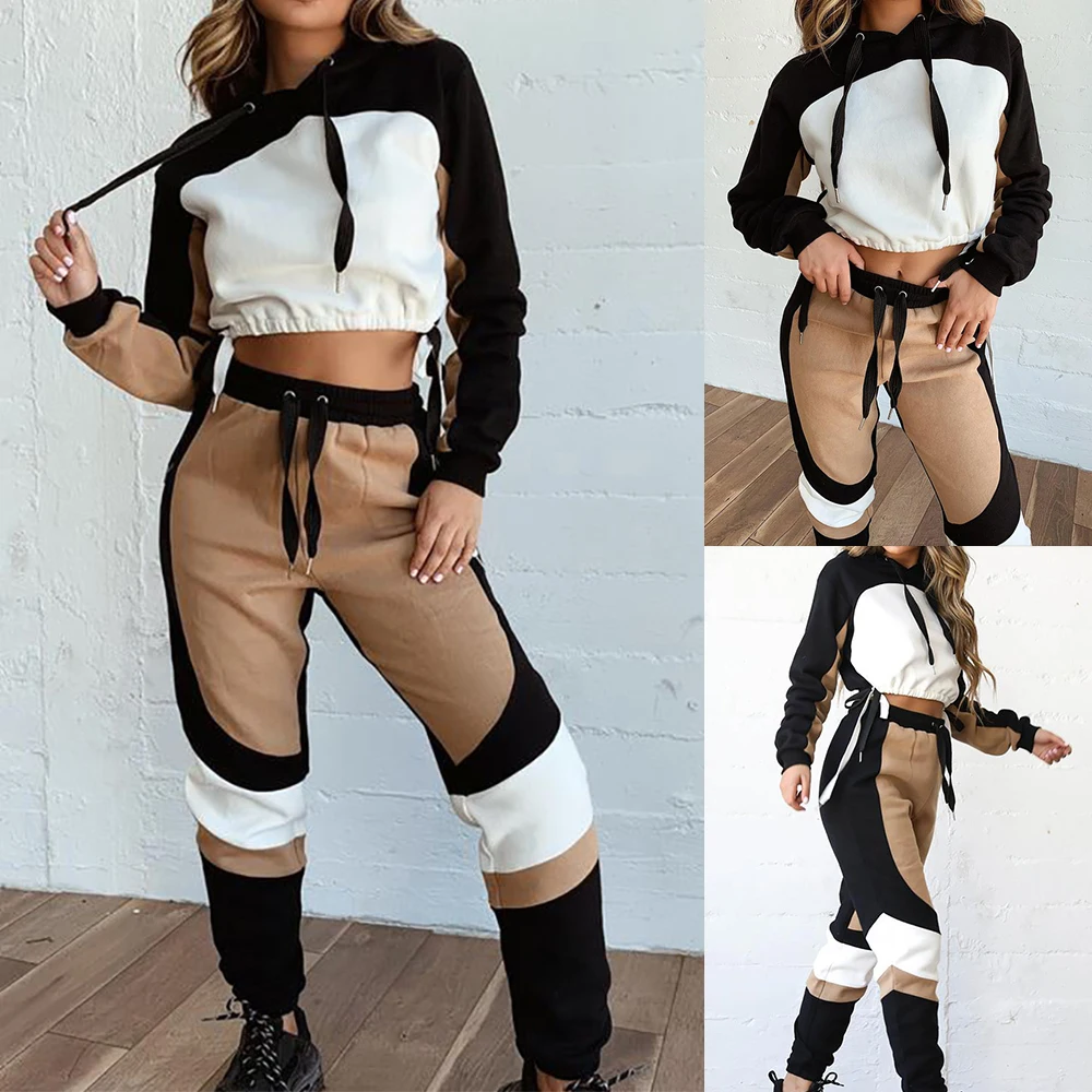 Women Jogging Fitness Tracksuit Set Hooded Sweatshirt Gym Wear Sweatpant 2019 Autumn Winter Thicken Casual Sports Suits 2 Pcs | Женская