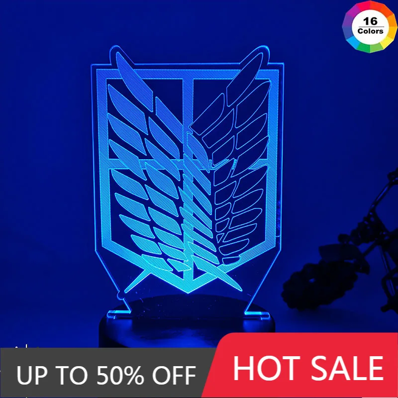 

3D Illusion Led Night Light Wings of Liberty 7 Colors Changing Nightlight for Kids Room Decor Table Lamp Attack on Titan Gift