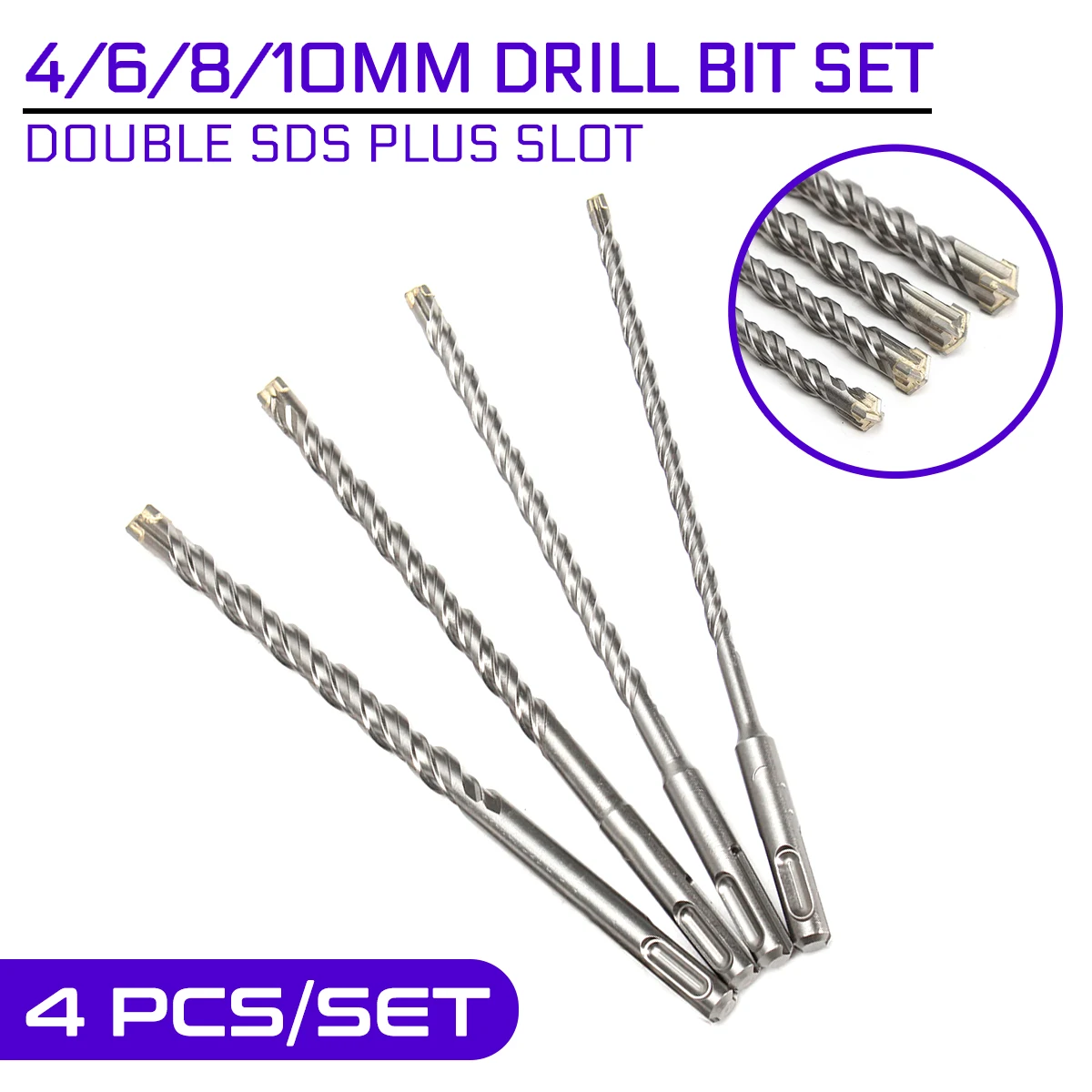 

4pcs For Electric Dril 11cm Concrete Drill Bit Double SDS Plus Slot Masonry Hammer Head Tool 5/6/8/10mm High Speed Steel Wrench