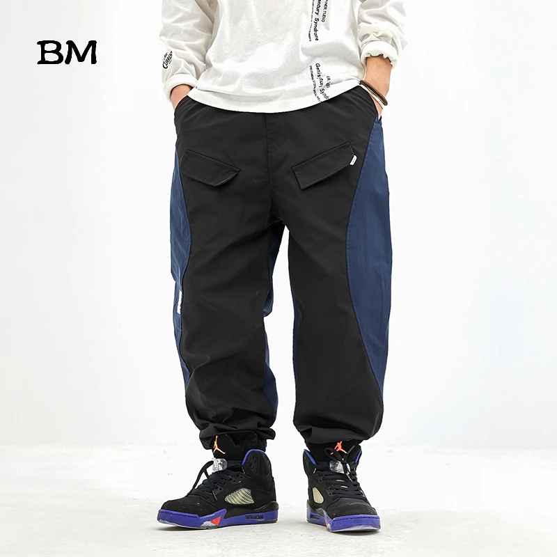 BM свободные спортивные брюки модные корейские сшитые шаровары мужские уличные