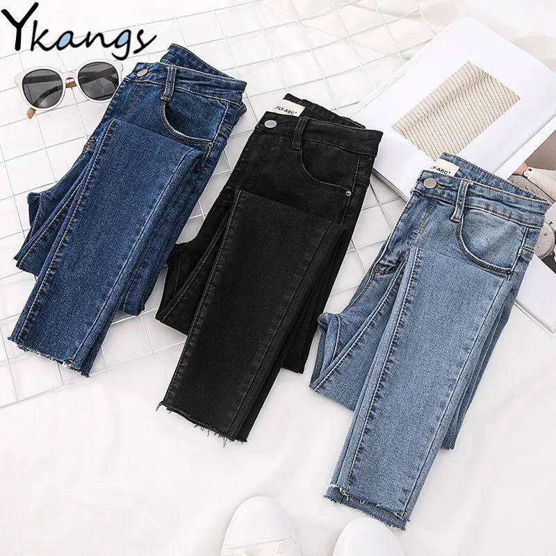 

Skinny Slim Jeans For Women Vintage Style Black Women's Jeans Female Denim Pencil Pants Stretch Korean Jeans For Woman Summer