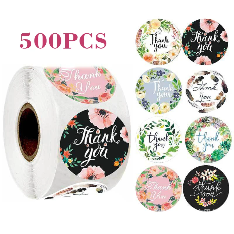 

New 1 Roll Flower Pattern Thank You Stickers Label Seals For Wedding Baby Shower Greeting Card Candy Bag Gift Packaging