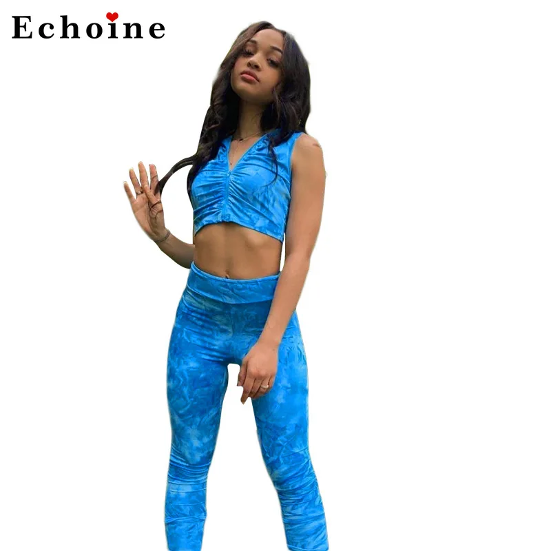 Женский спортивный костюм с принтом эластичный укороченный топ круглым вырезом