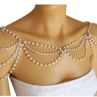 vingate imitation pearl shoulder chain jewelry luxury hand beaded body chain womens wedding pearl shawl accessories necklace