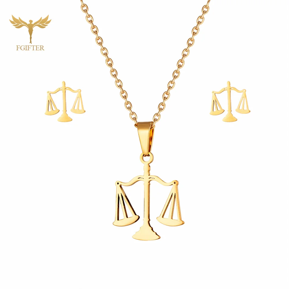 Scale Pendant Necklace Earring Set Stainless Steel Accessories Western Goddess of Justice Scale Symbol of Fairness Woman Jewelry