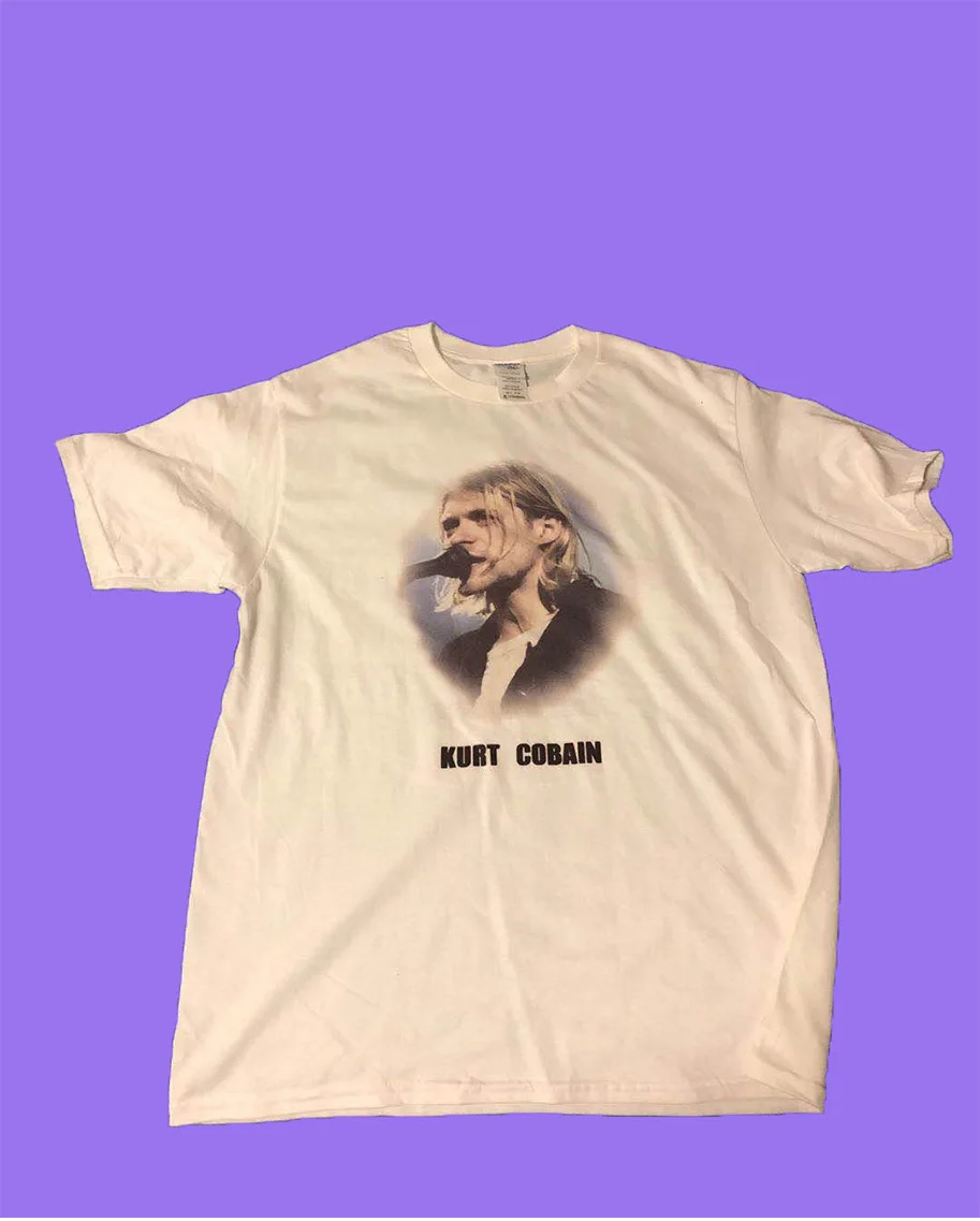 Винтажная белая Вельветовая футболка Cobain с коротким рукавом немоющаяся