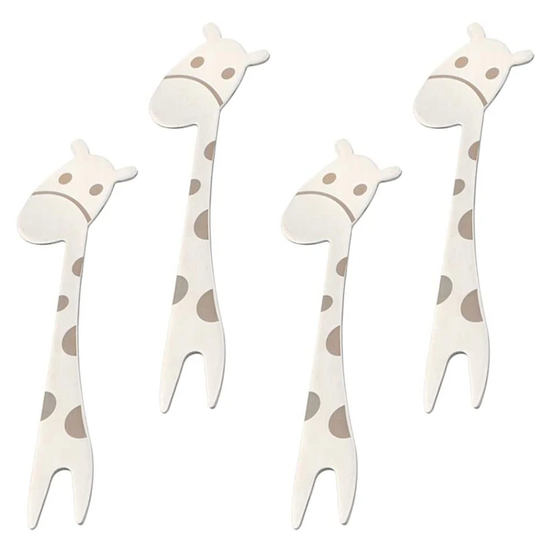 

4-Piece Stainless Steel Giraffe Fork Fruit Cake Dessert Fork Two-Tooth Fork