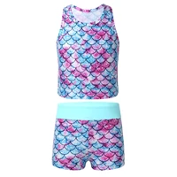 girls tankini swimsuit summer sleeveless fish scales printed clothes set beachwear bathing tops with bottoms suit for kids girls