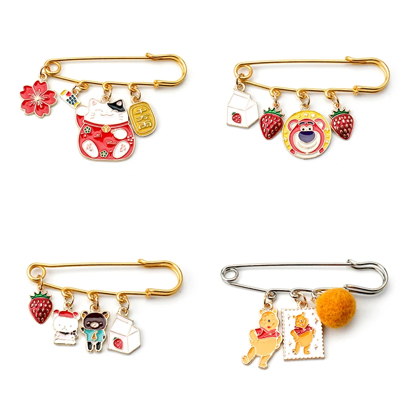 

Cartoon Animal Lucky Cat Bear Car Strawberr Enamel Metal Brooches Bag Clothes badges Lapel Pins Jewelry For Kids Friends Gift