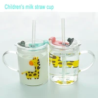 breakfast cup creative cartoon glass child coffee cup breakfast milk drinkware cup lovely heat resistant straw cup with cover