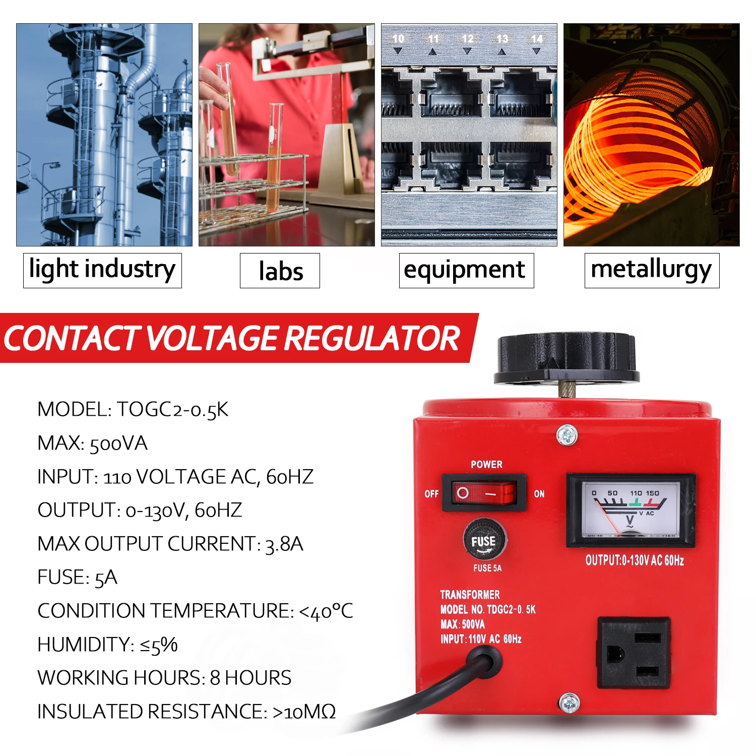 

110V Input Power Supply Adjustable Voltage Regulator Single Phase Manual Regulator Digital Display Variac Contact Output 0-130V