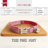 muttco retailing handmade engraved metal buckle cat collar the pink suit durable personalized cat collar 2 sizes ucc070