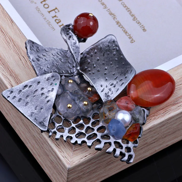 FARLENA Jewelry Black Gun Plated Natural Stone Elegant Brooches for Women Vintage Brooch pins | Украшения и аксессуары