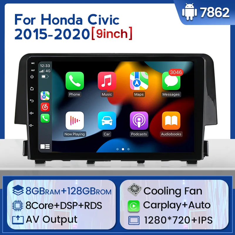 

NaviFly 9'' 8+128G Android 11 Car Radio Navigation Player For Honda Civic 10 FC FK 2015-2020 Wireless Carplay IPS Screen Stereo