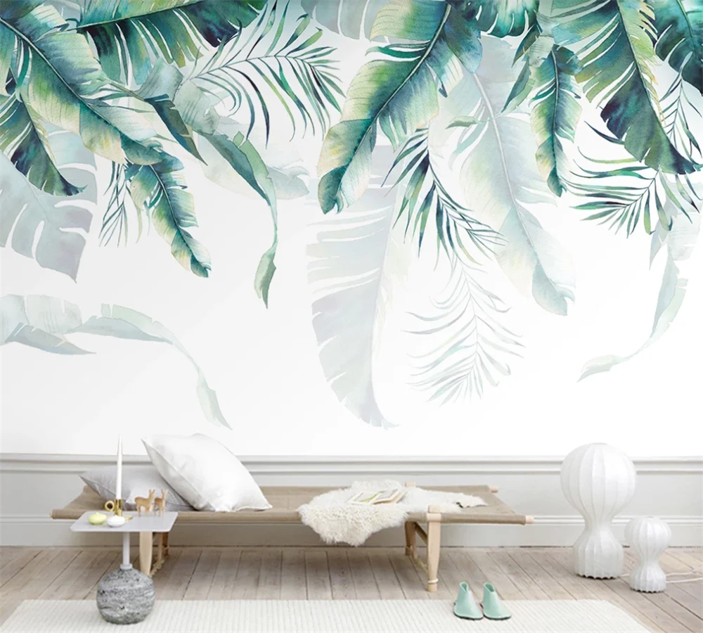 Custom 3D wallpaper mural Nordic simple hand-painted banana leaf TV background | Обустройство дома