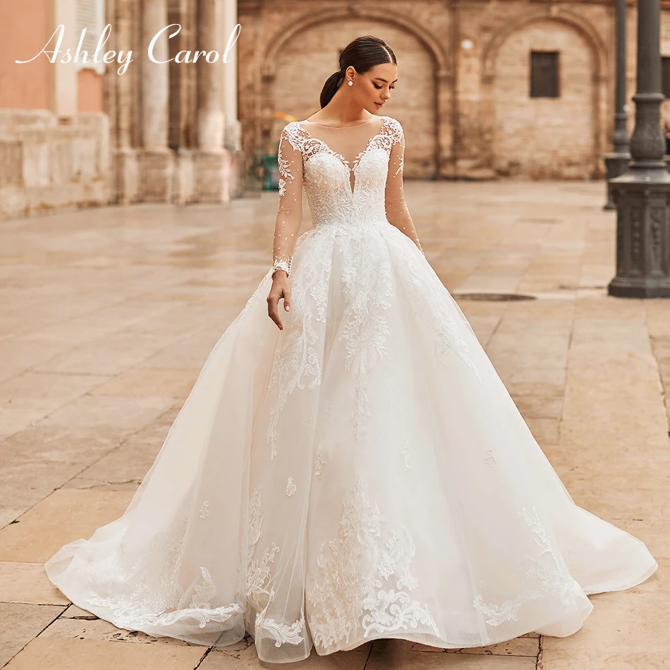 

Ashley Carol Ball Gown Wedding Dress 2024 Sweetheart Appliques Invisible Neckline Button French Wedding Gown Vestidos De Novia