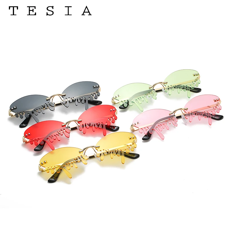 

New Rimless Sunglasses Women Designer Tears Shape Sun Glasses For Ladies Unique Frameless Glasses Funny Party Eyewear Oculos