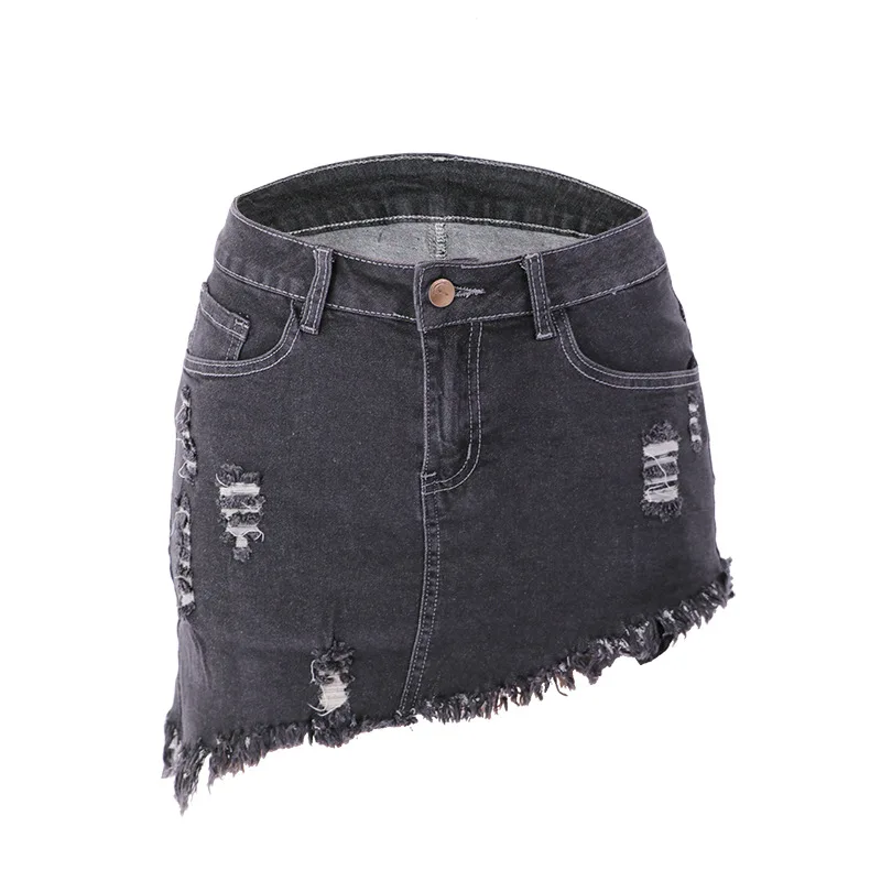 

Women's Ripped Casual Mini Denim Skirt High Waist Tassels Bodycon Skirt Zipper Pocket Jeans Skirt Mini Skirt