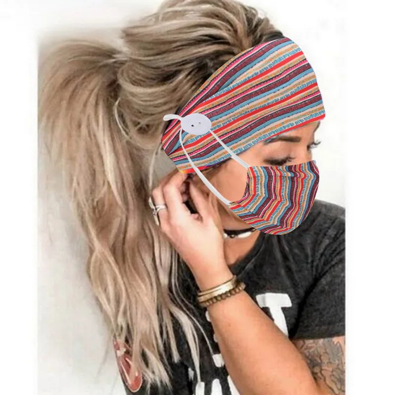 

2Pcs/set Button Head Band Mask Turban Hair Accessories Soft Yoga Sports Elastic Hair Band Fashion Hair Band With Mask Unisex