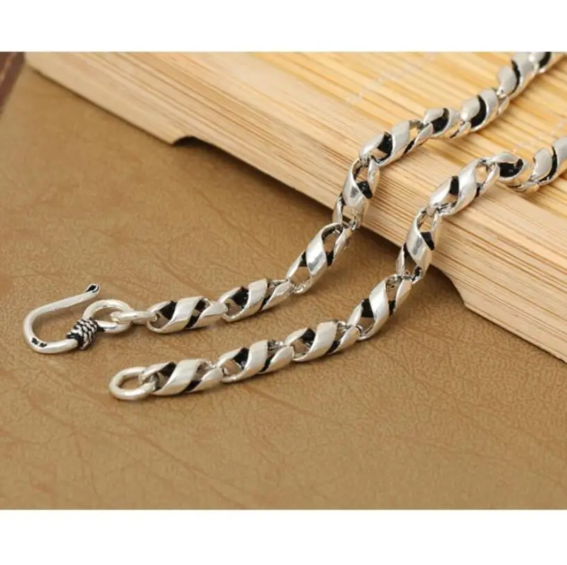 

925 Sterling Silver Chain Necklace For Men Or Women 4mm Thick Classic Retro Vintage Thai Silver Twist Tube Link Fashion Jewelry