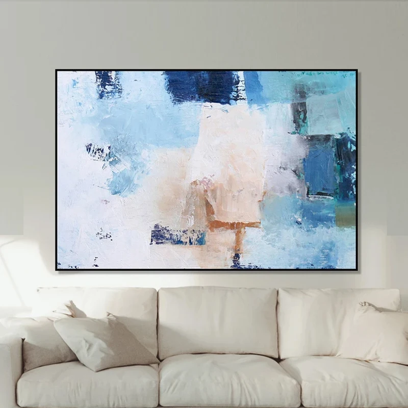 

Handmade Abstract Oil Painting Modern Wall Art Blue Painting Canvas Art Wall Paintings Home Decor for Living Room Restaurant