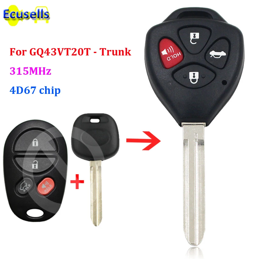 Модернизированный раскладной дистанционный брелок 315 МГц с чипом 4D67 для Toyota Avalon