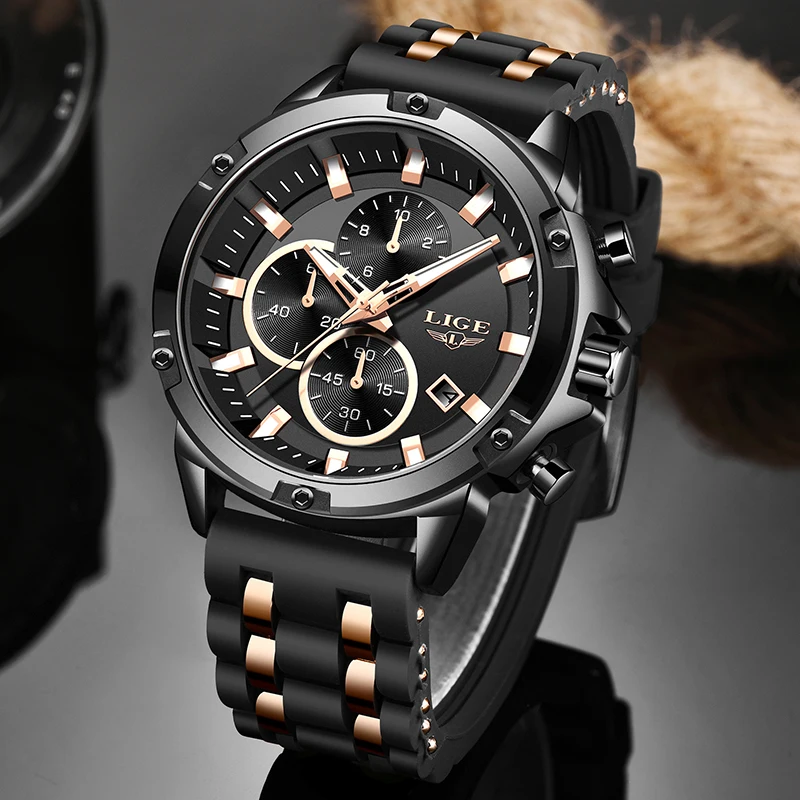 2020 New Watch Men Fashion Sport Clock LIGE Waterproof Quartz Mens Watches Top Brand Luxury Leather Relogio Masculino+Box | Наручные часы