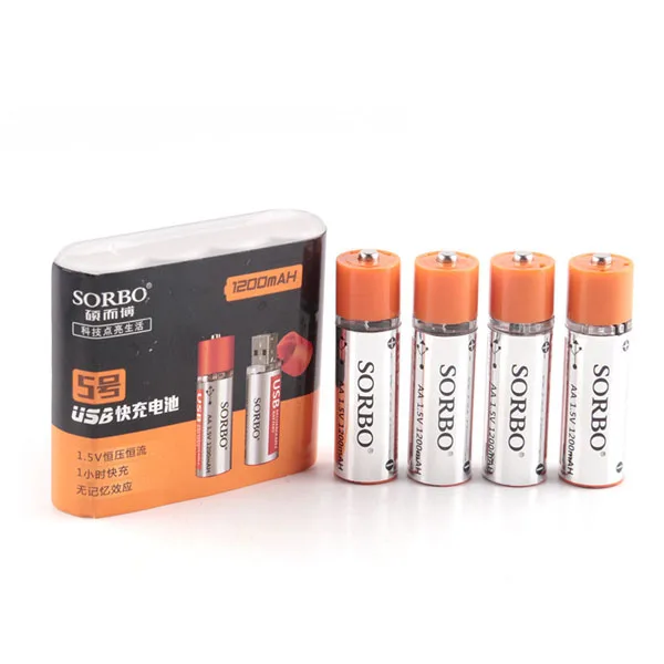 4 pcs Оригинальная Аккумуляторная Батарея Sorbo, 4 шт., USB, AA, 1,5 в, 1200 мА/ч, быстрая зарядка, Li-po, качественная батарея AA, батарея RoHS CE - Цвет: 4 pcs
