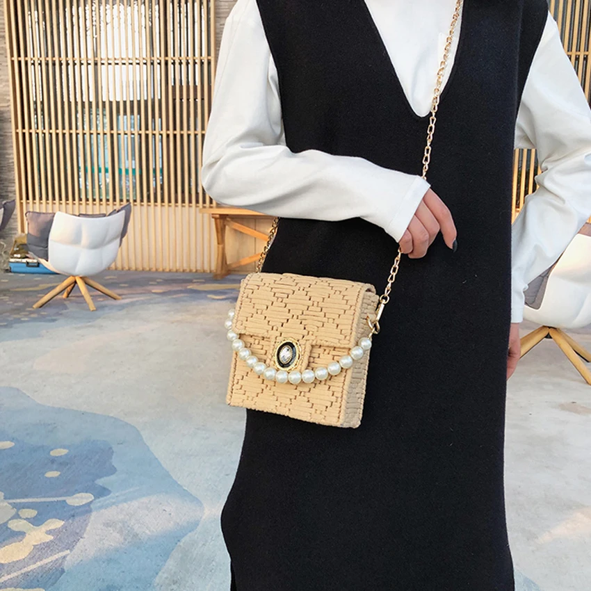 Модная плетеная Сумка TOYOOSKY с жемчужинами и ручками женская сумка-мессенджер