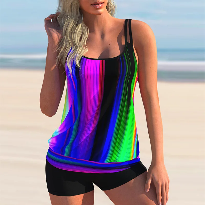 

Floral Print Swimming Suit Fashion Beachwear Plus Size Sexy Swimwear Female Vintage Sporty Two Piece Women Tankini Swimsuits