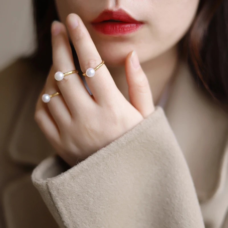 

Amaiyllis 18k золото минималистский пресноводный жемчуг Винтажное кольцо с текстурой элегантное кольцо для женщин ювелирные изделия