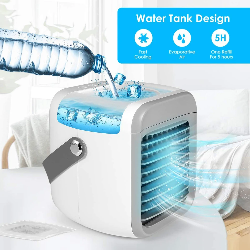 

Mini Air Conditioner with Handle Air Cooler Fan USB Portable 3 Modes Personal Space Fan for Refreshing Summer