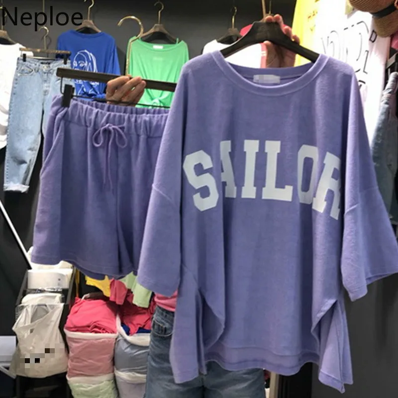 Комплект из 2 предметов Neploe женские эластичные шорты с круглым вырезом и широкими