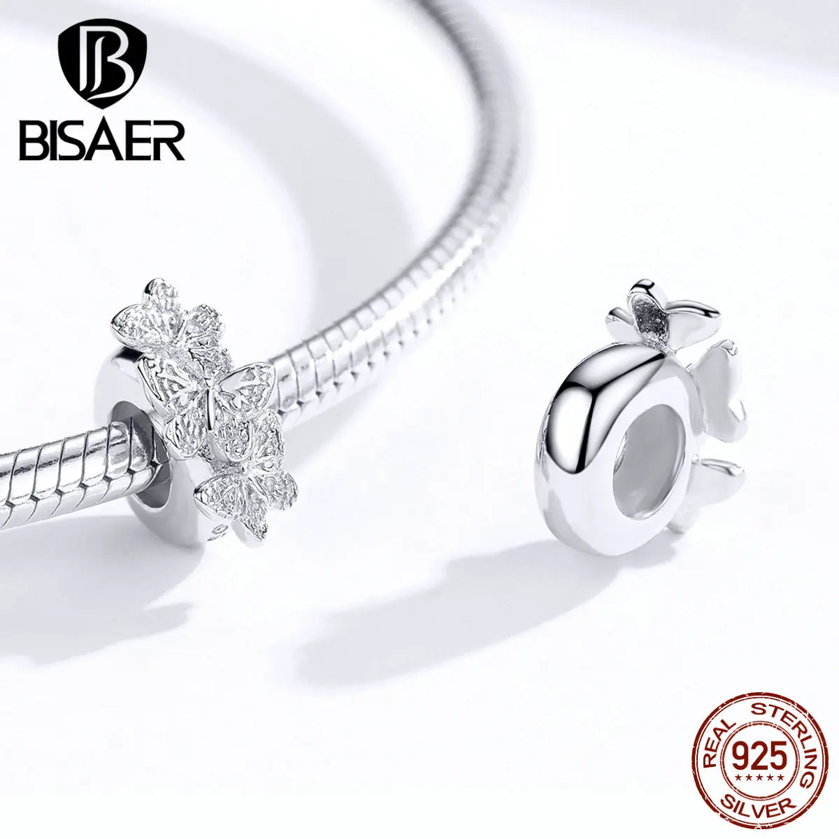 Бабочка разделитель BISAER 925 пробы серебро кубический циркон штабелируемые бабочки Подвески бусины подходят браслеты DIY Ювелирные изделия efefc120