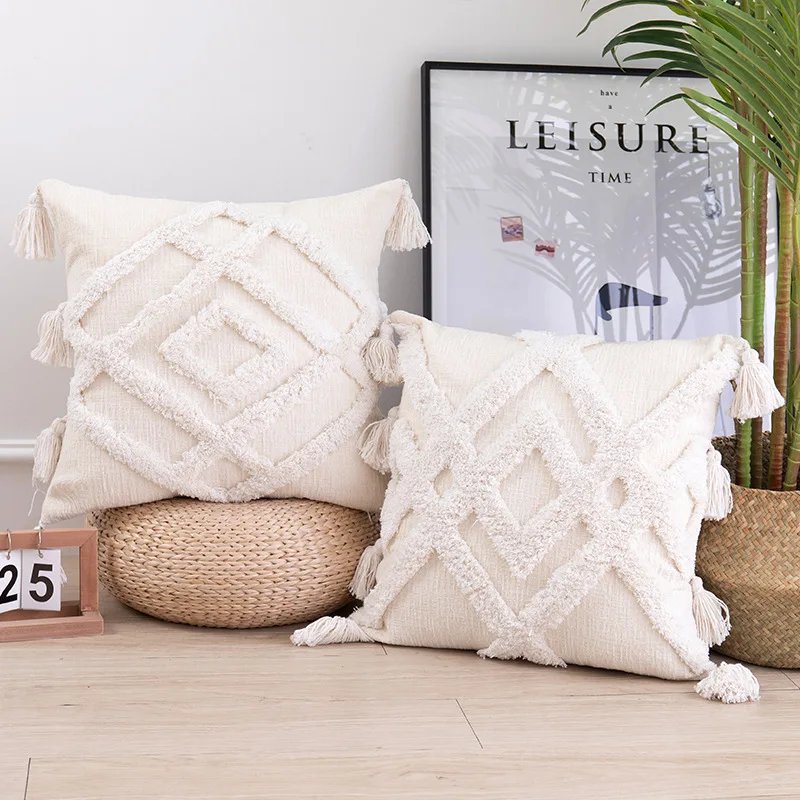 

Family Style Cushion Tassel Beige Black Pillow European Element Design Cushion Household Cushion
