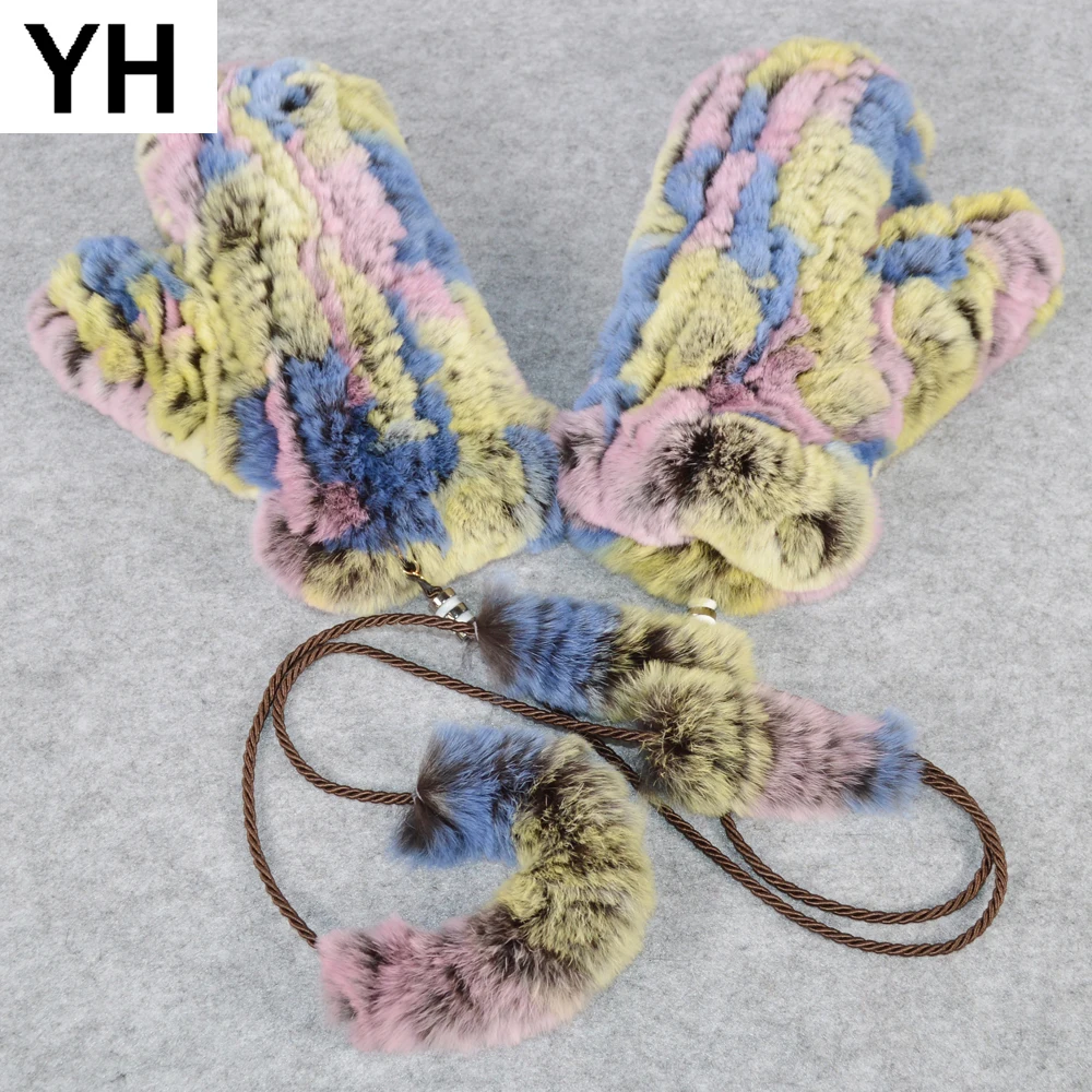 Лидер продаж зимние перчатки унисекс из натурального меха эластичные вязаные