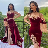 abendkleider morocco kaftan evening dresses with detachable skirt two pieces red mermaid high neck velvet arabic prom gowns 2022