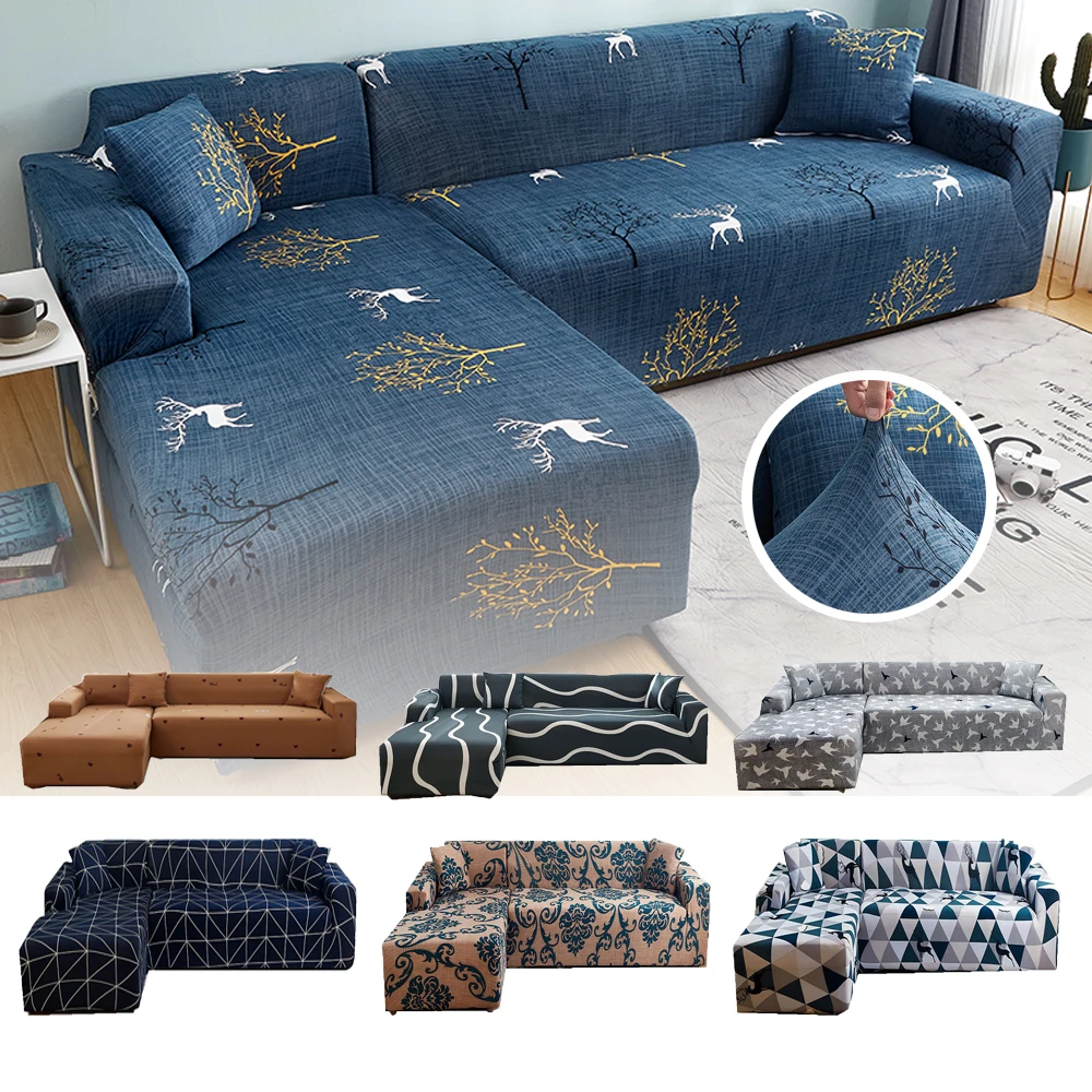 

Blue Deer L Shape 1 2 3 4 Seater Chaise Longue Sofa Covers for Living Room Elastic Stretch Covers for Corner Sofa Protector