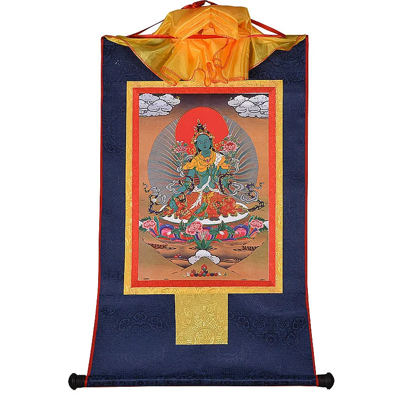 Тибетский ручной работы на заказ Зеленый тара Золотой принт маленький дракон