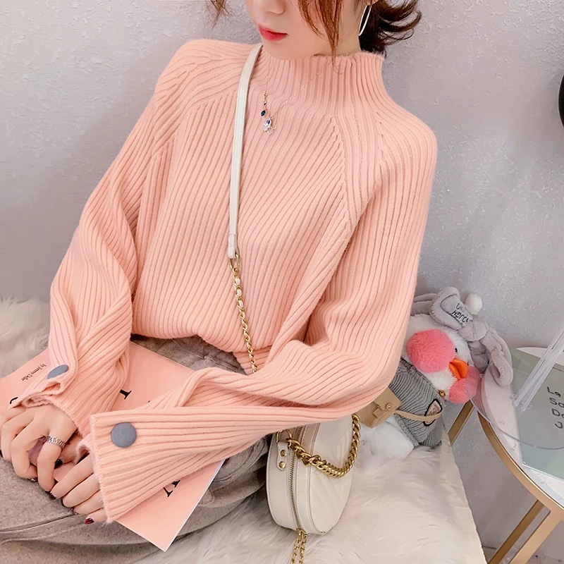 

Новинка осенне-зимний свитер с воротником «хомут» однотонные свободные пуловеры с длинным рукавом утепленные теплые женские зимние свитер...