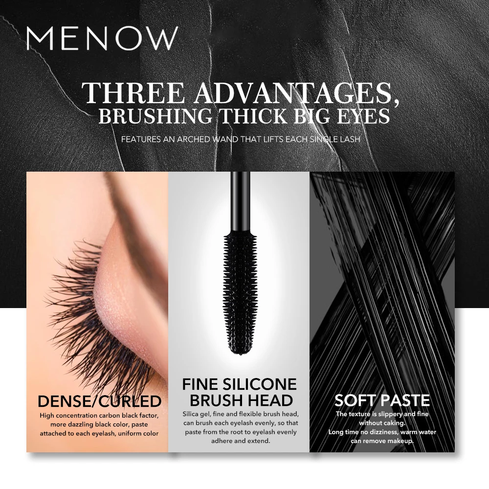 Водостойкая тушь для ресниц Menow Черная с силиконовой щеткой увеличение объема