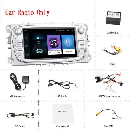 Silver Car Radios Podofo Автомобильный мультимедийный плеер Android 8,1 GPS Авторадио 2 Din 7 ''автомагнитолы dvd-плеер для Ford/Focus/S-Max/Mondeo 9/Galaxy yc-Max - Цвет: Silver Car Radios