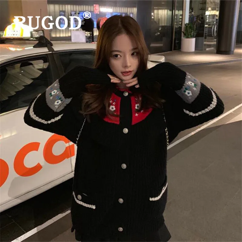 RUGOD осень зима новый стиль Шикарный цветочный принт милый вязаный свитер