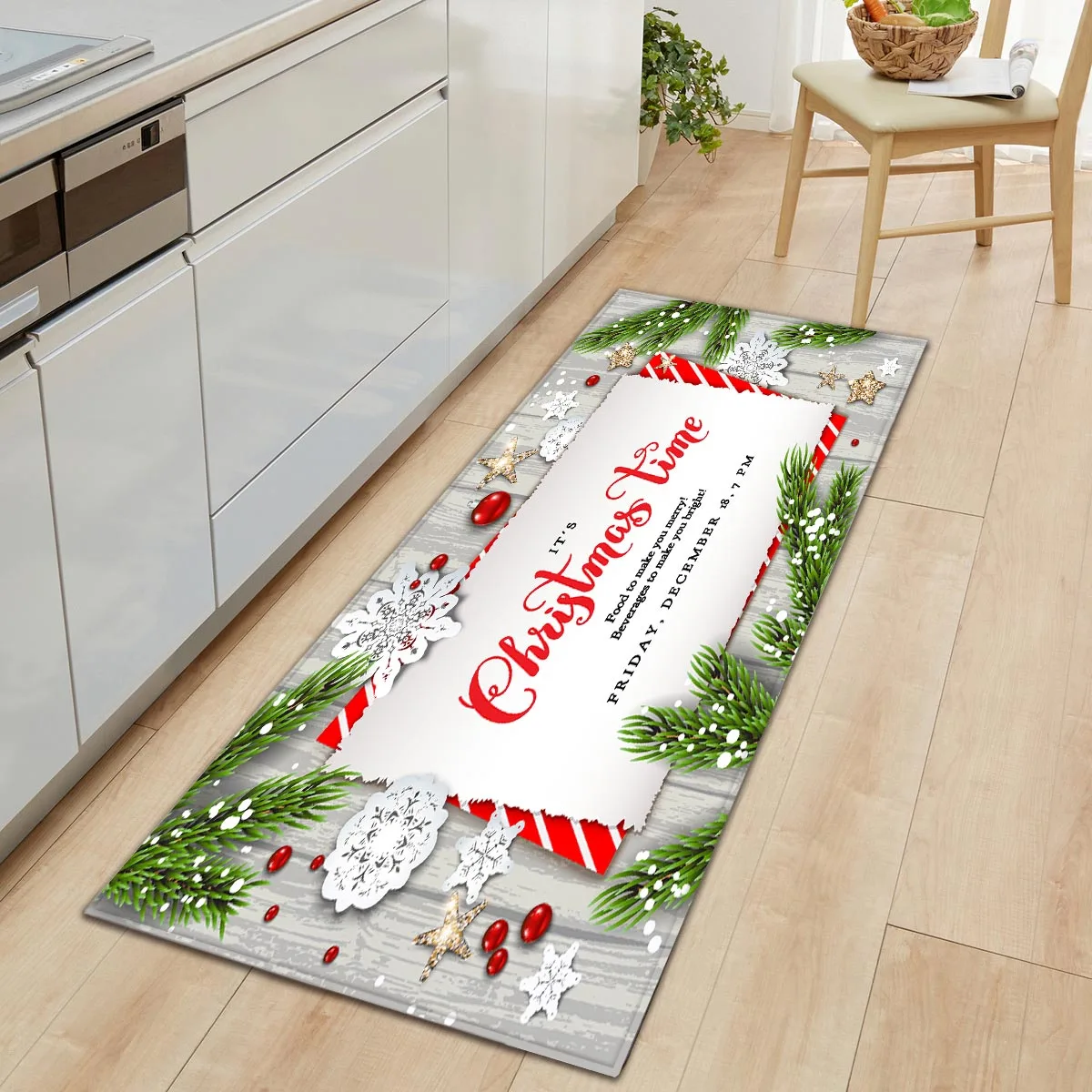 

Christmas Flannel Kitchen Mat Home Entrance Doormat Hallway Bedroom Living Room Decoration Floor Carpet Balcony Bathroom Rug