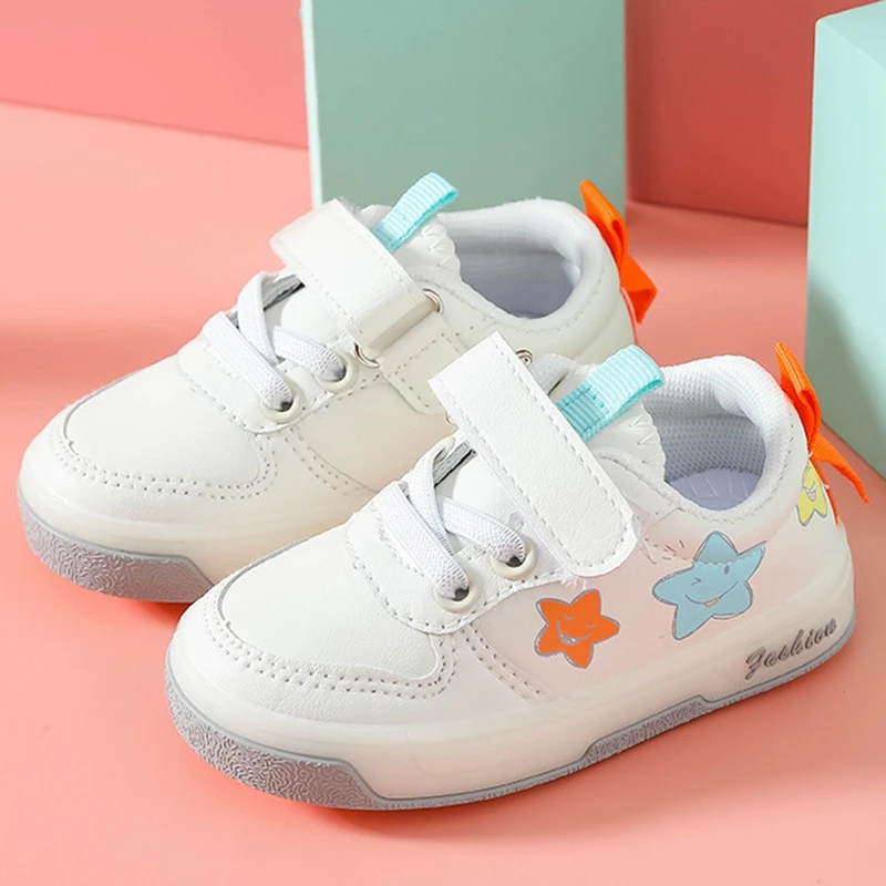 Кроссовки из ПУ кожи для маленьких девочек и мальчиков бежевые розовые осенние