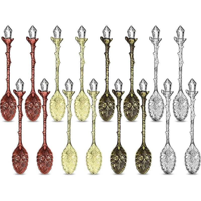 

4 Pcs Retro Crystal Alloy Stereoscopic Spoon Coffee Tea for Cafe Tableware new