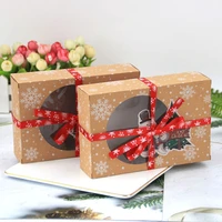 61224pcs kraft paper candy box favor and gift box with ribbon cookie packaging box merry christmas new year party decoration